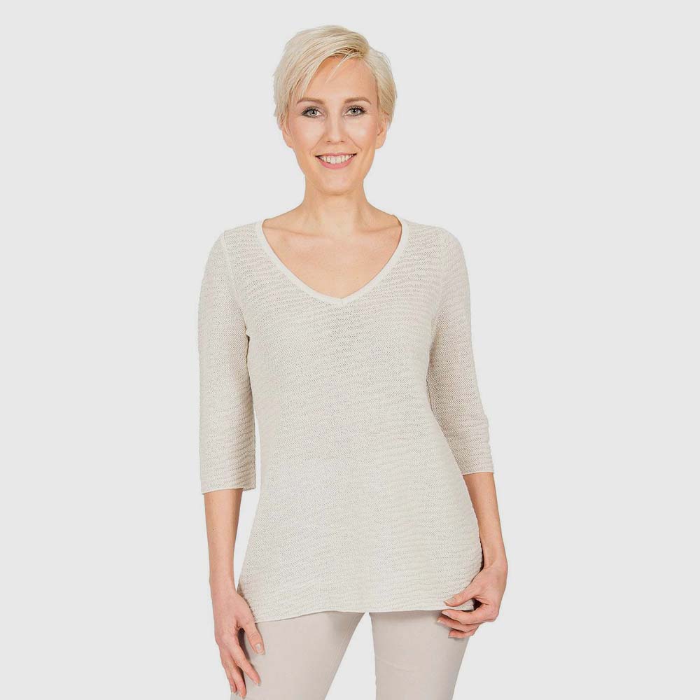 Pullover Struktur-Strick V-Neck