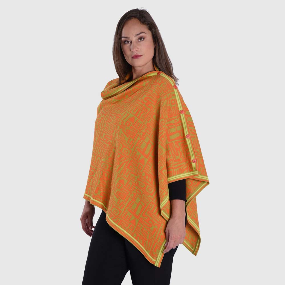 Poncho mit Knöpfen, Inka-Jacquard