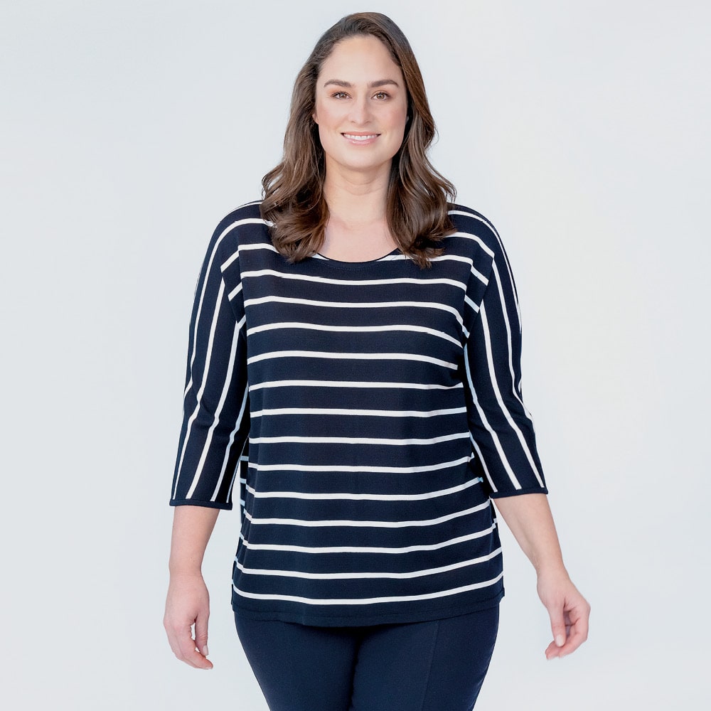 Fledermaus-Pullover, Ringel mit 7/8 Arm