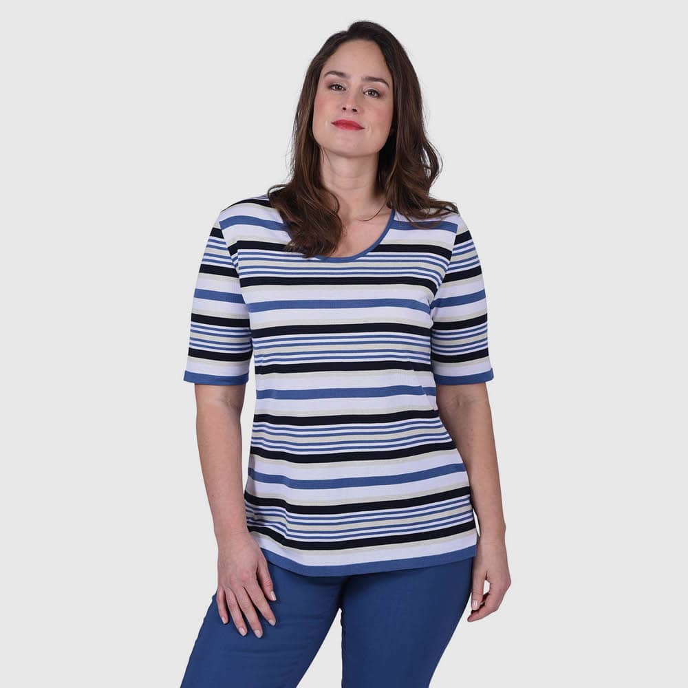 Ringel-Pullover 4-farbig, Kurzarm