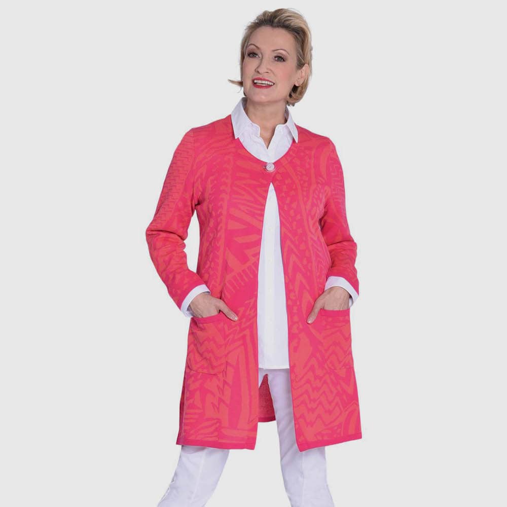 Jacke Jacquard lang, aufgesetzte Taschen