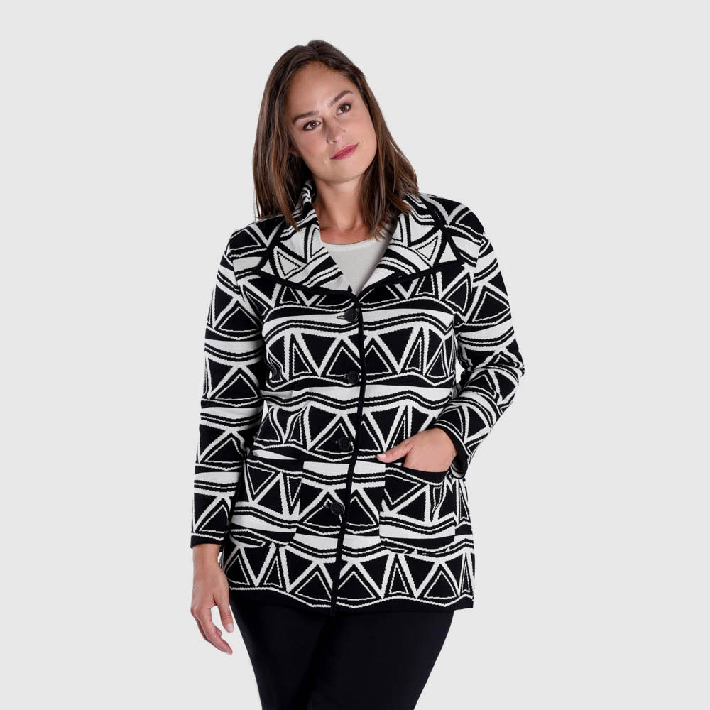 Jacke Jacquard Dreiecke, großer Kragen