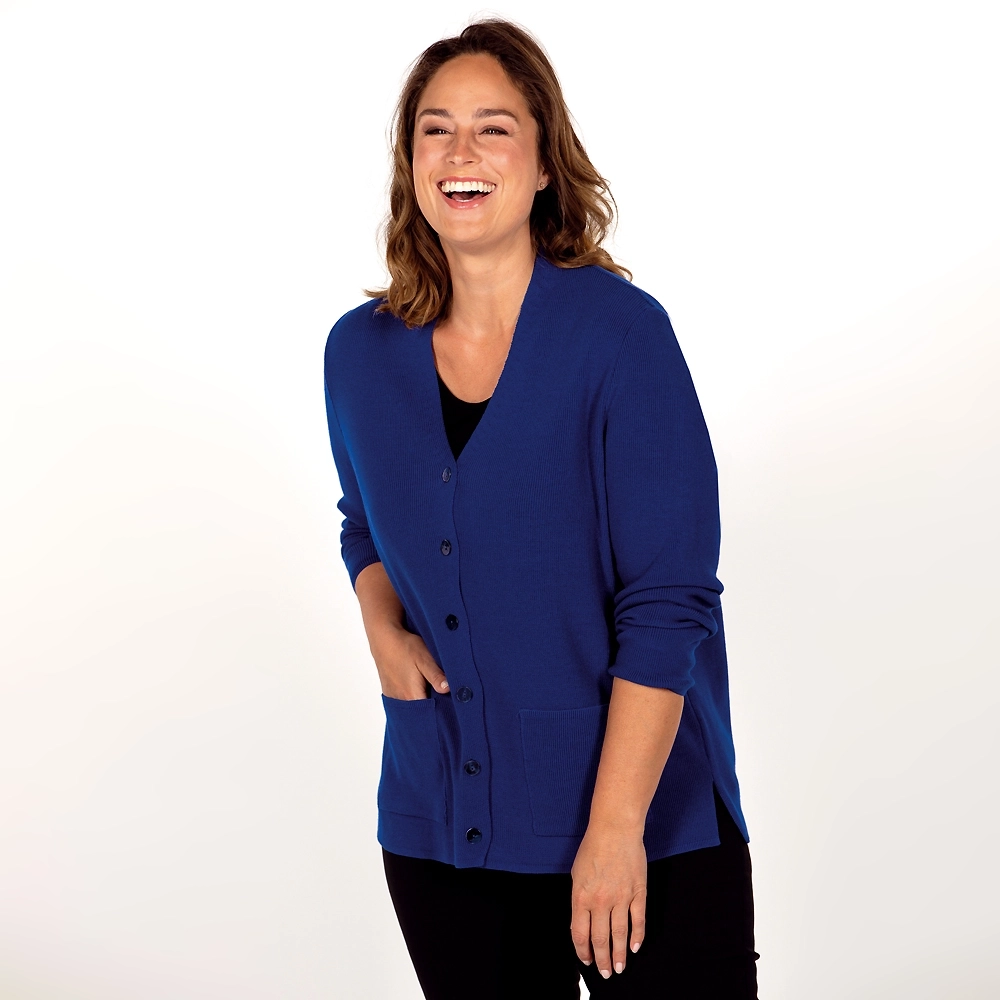 Feine Rippe Jacke mit V-Ausschnitt